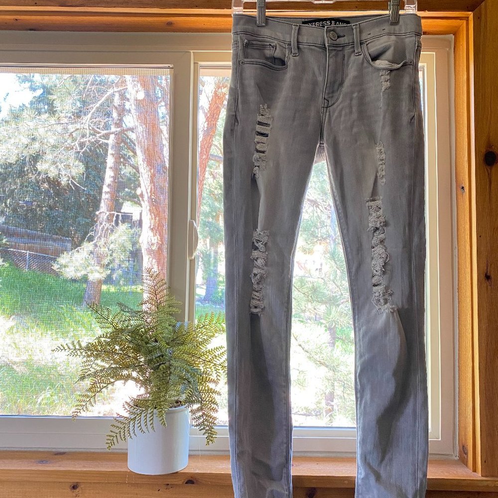 Express Light Grey Ripped Skinny Jeans